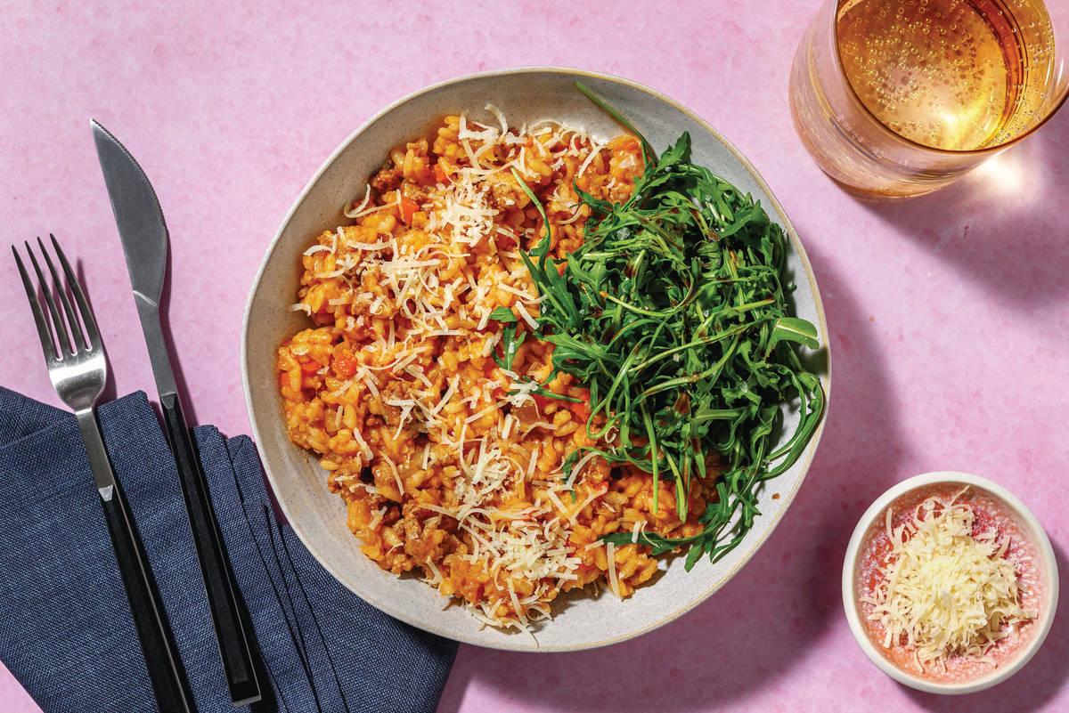 Bacon, Beef, Pork & Leek Bolognese Risotto