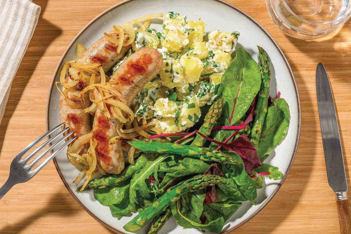 Grilled Pork Sausages & Creamy Potatoes