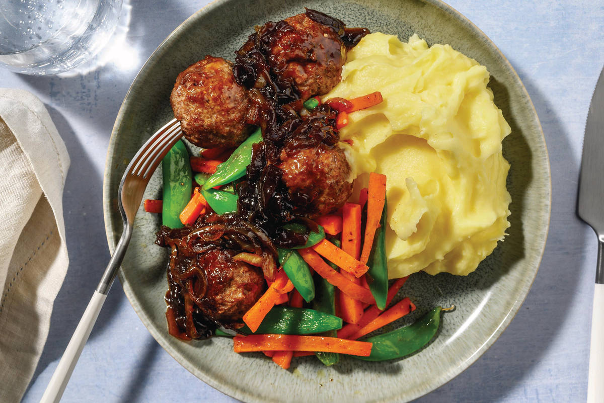 Homestyle Pork Meatballs & Cheesy Mash