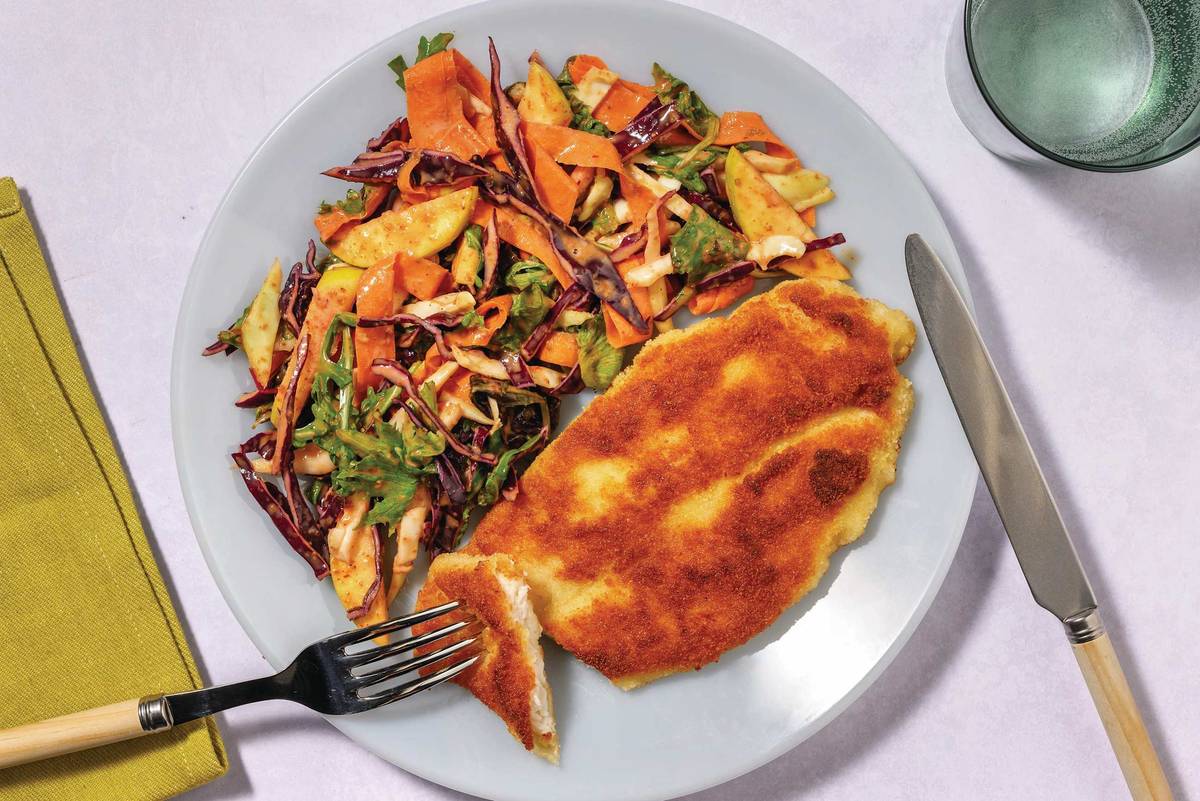 Superquick Plant-Based Crumbed Chicken & Ribbon Slaw