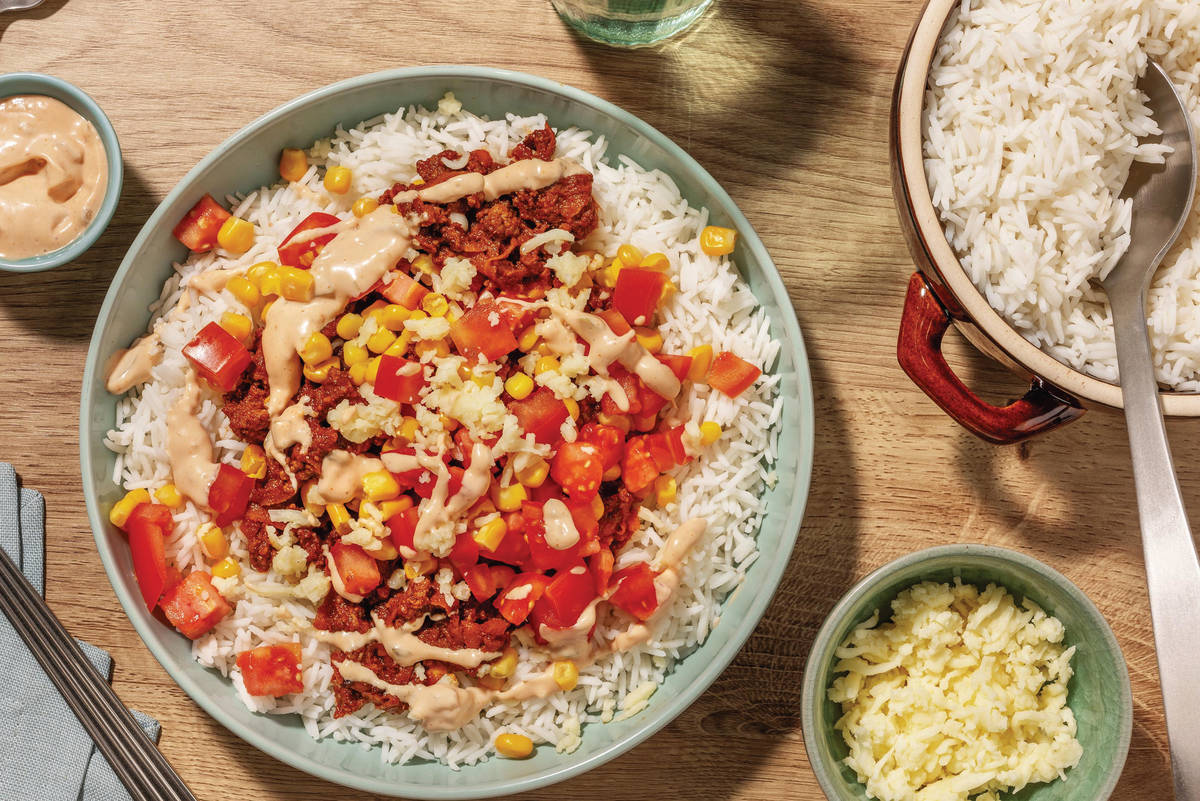 Double Loaded Beef & Pork Rice Bowl