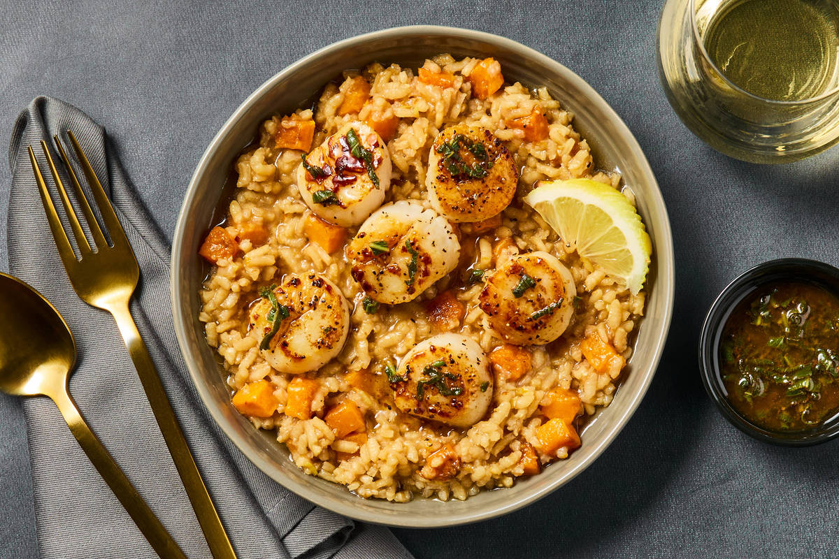 Scallops Over Butternut Squash Risotto