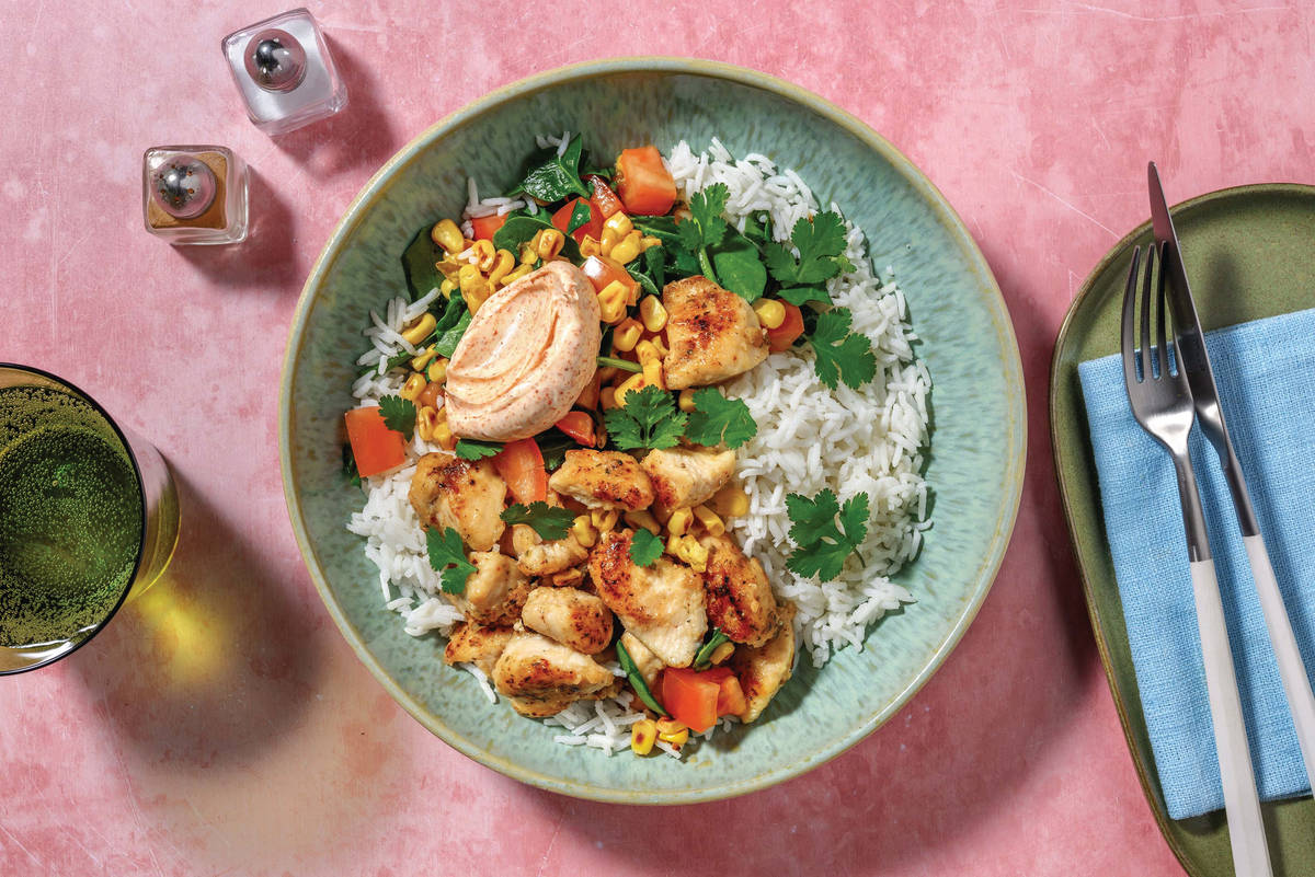 Mexican Popcorn Prawn & Garlic Rice