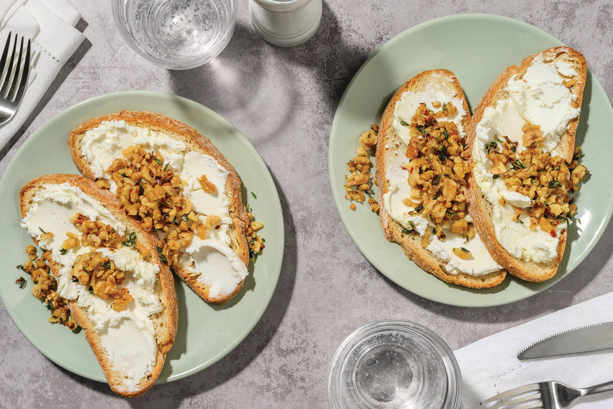 Honey-Thyme Walnut  & Goat Cheese Toast