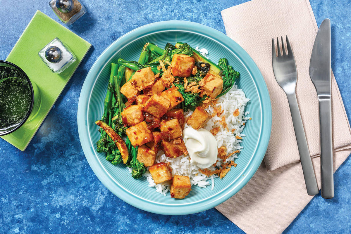 Sweet-Soy Tofu, Beef & Plum Sauce