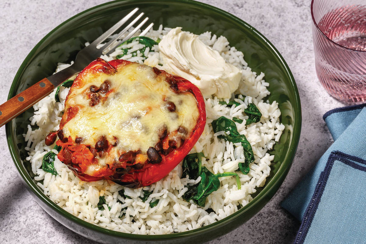 Cheesy Mexican Bacon & Bean Stuffed Capsicum