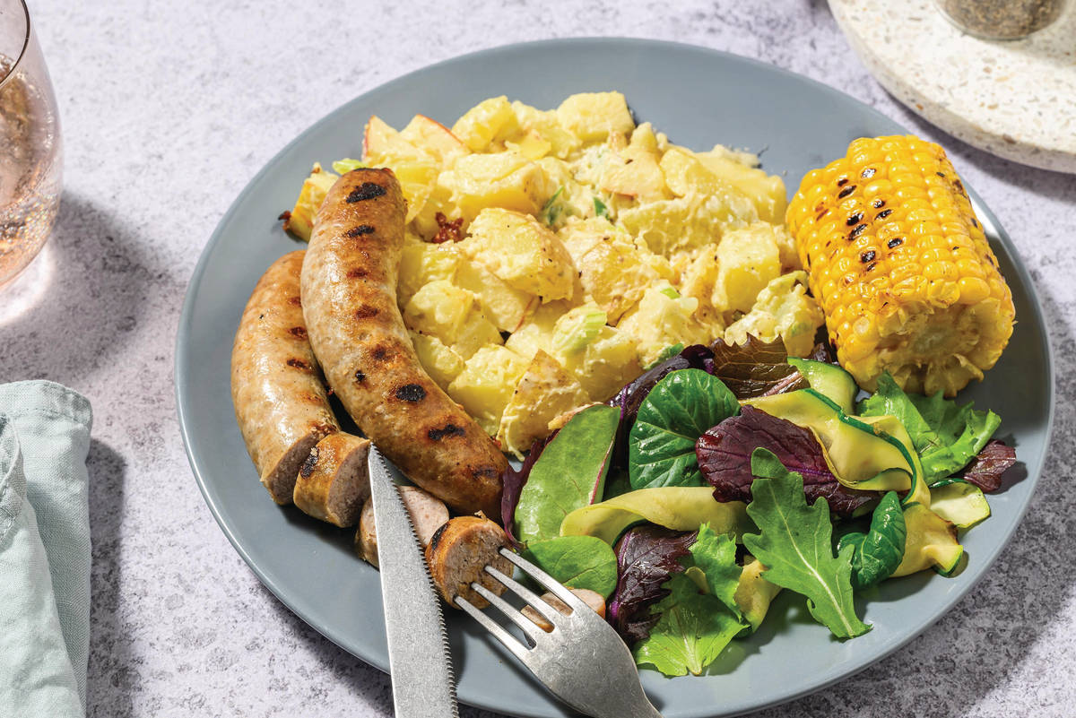 Charred Pork Sausages & Potatoes