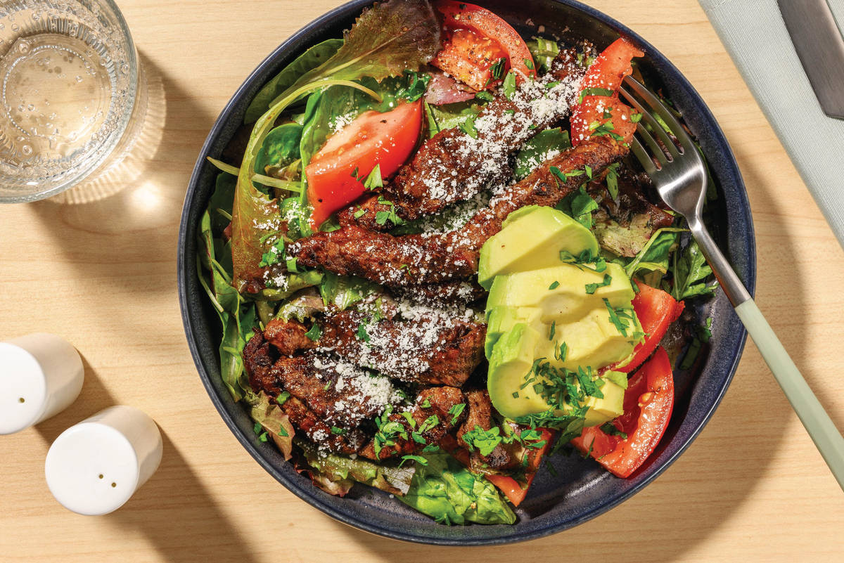 Double Balsamic Glazed Beef Strips & Tomato Salad