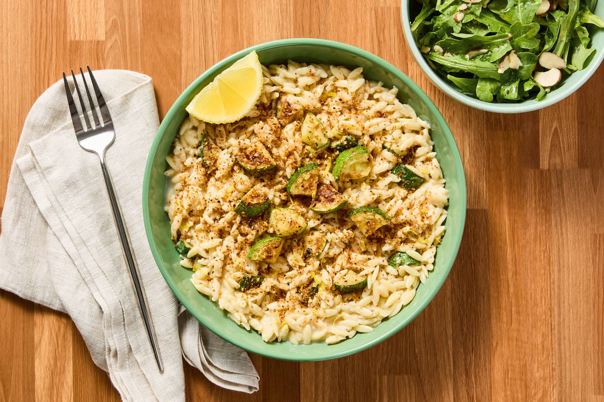 Creamy Zucchini Orzotto with Salmon 
