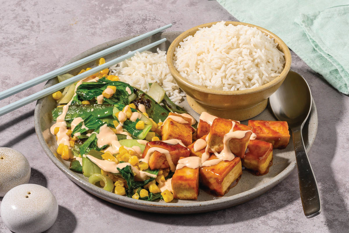 Korean-Style Tofu, Beef & Garlic Rice