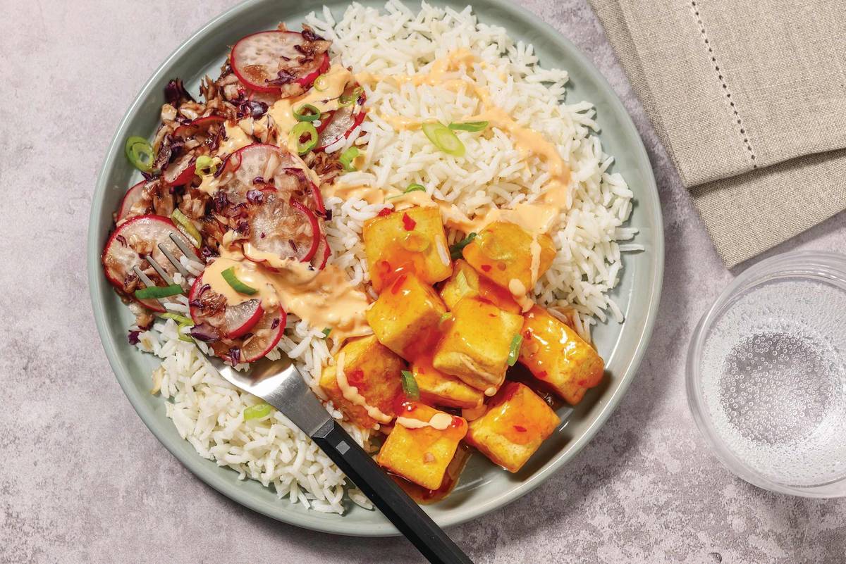 Chicken & Sweet Chilli-Glazed Tofu Poke Bowl