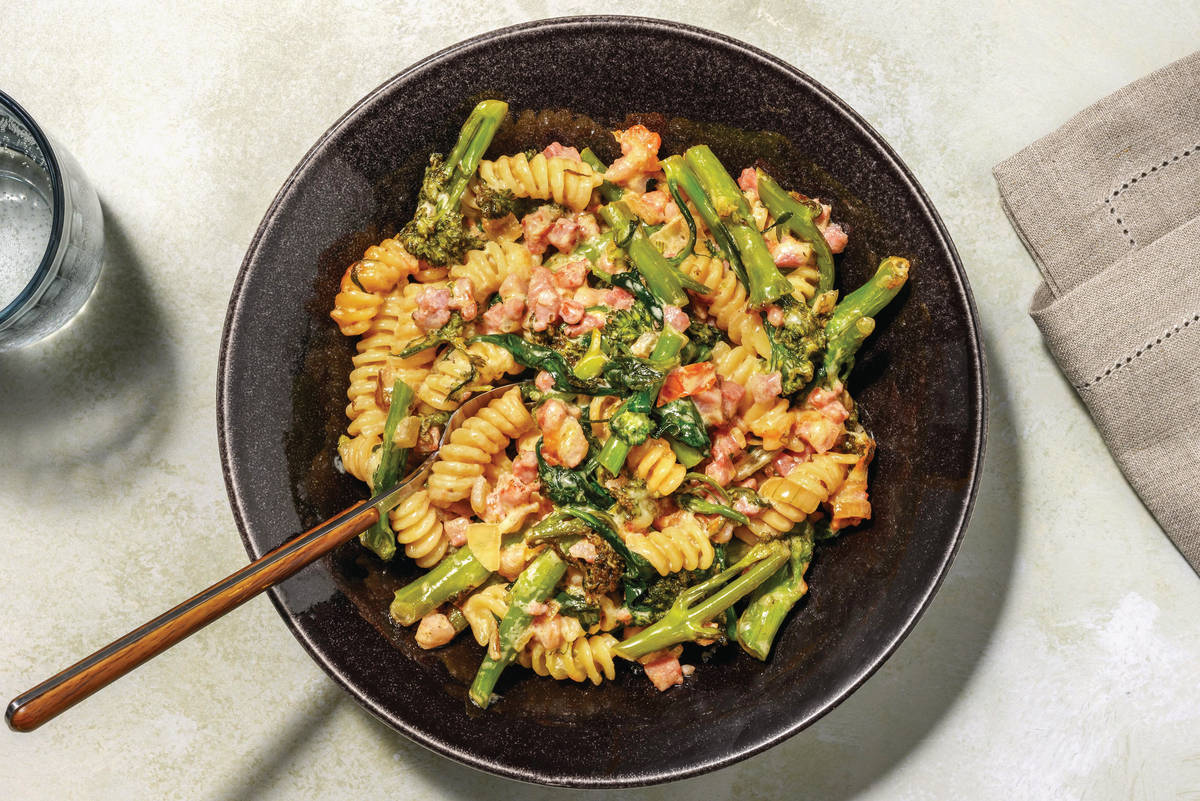 Creamy Bacon & Baby Broccoli Pasta Bake