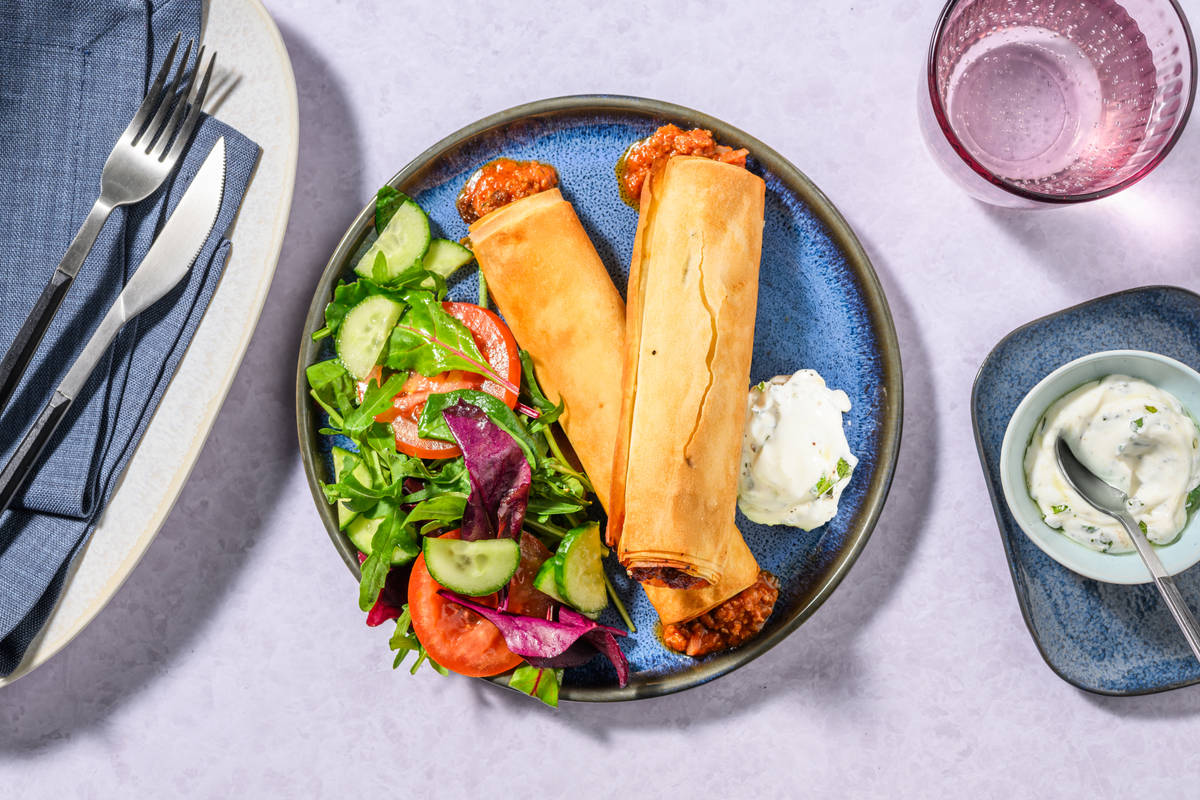 Middle Eastern Pork & Currant Filo Rolls