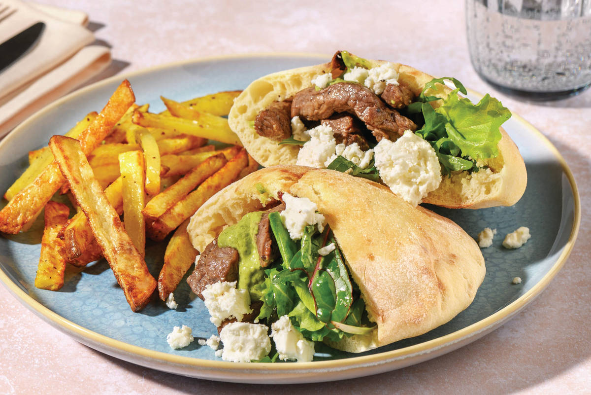 Creamy Pesto Beef & Fetta Pita Pockets