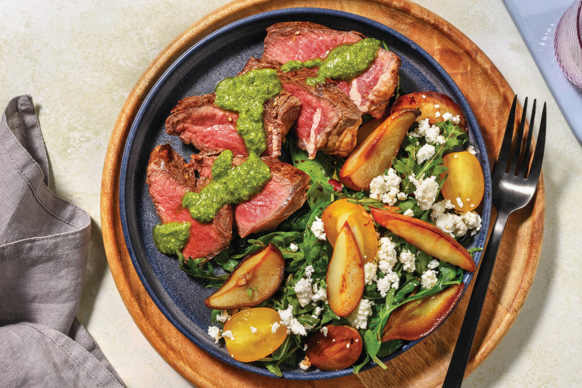 Pesto Beef Steak & Sweet Pear Salad