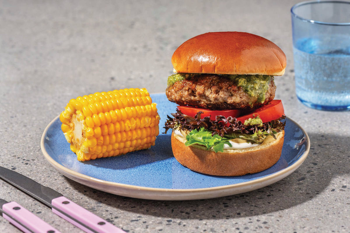 Classic Beef-Pork Gherkin Relish Burger