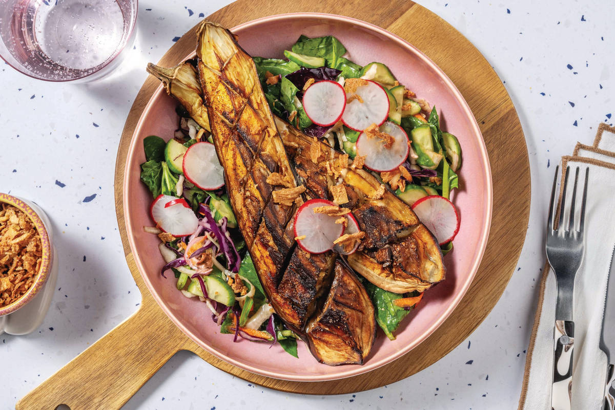 Sweet-Soy Eggplant, Beef & Cucumber Slaw