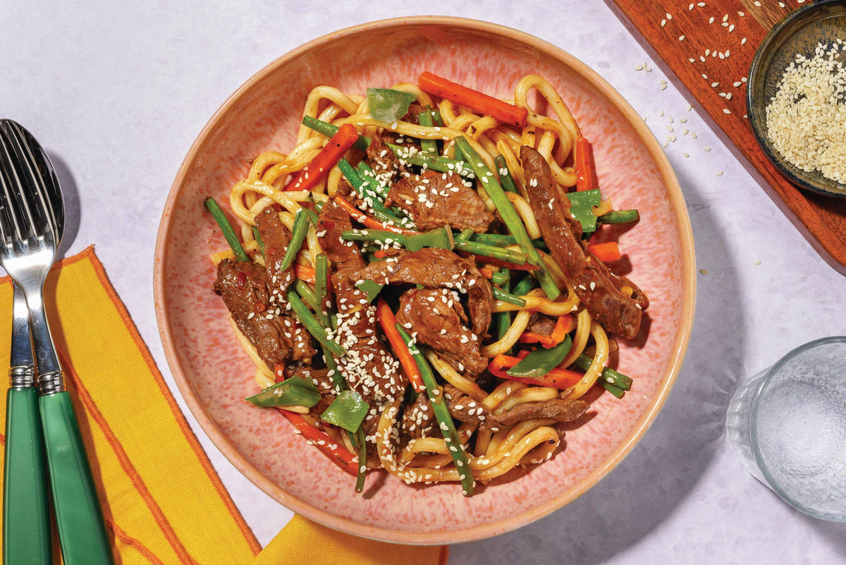 Umami Beef Udon Noodle Stir-Fry