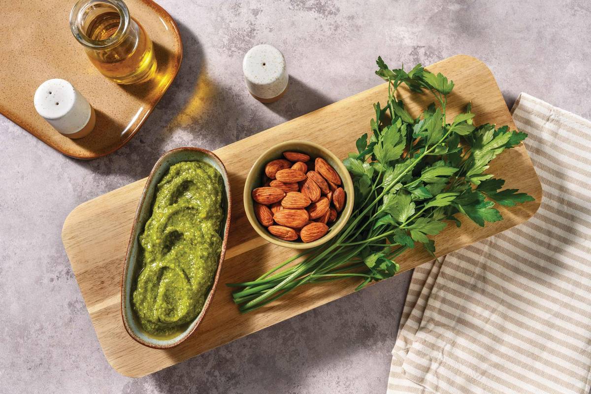 Roasted Almonds, Basil Pesto & Parsley