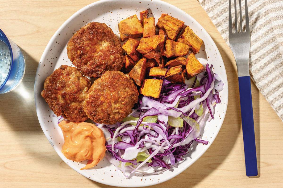 Double Smokey Pork Rissoles & Roast Kūmara Chunks