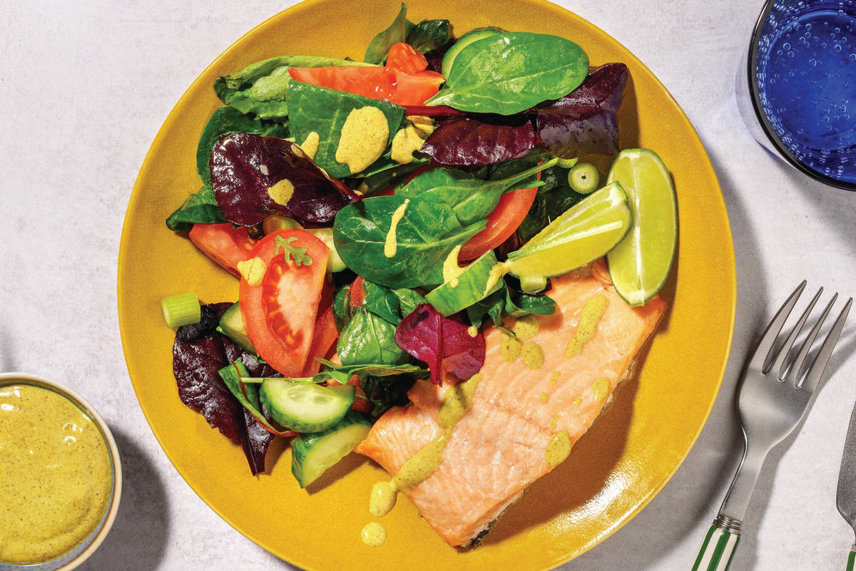 Double Seared Salmon & Golden Curry Yoghurt