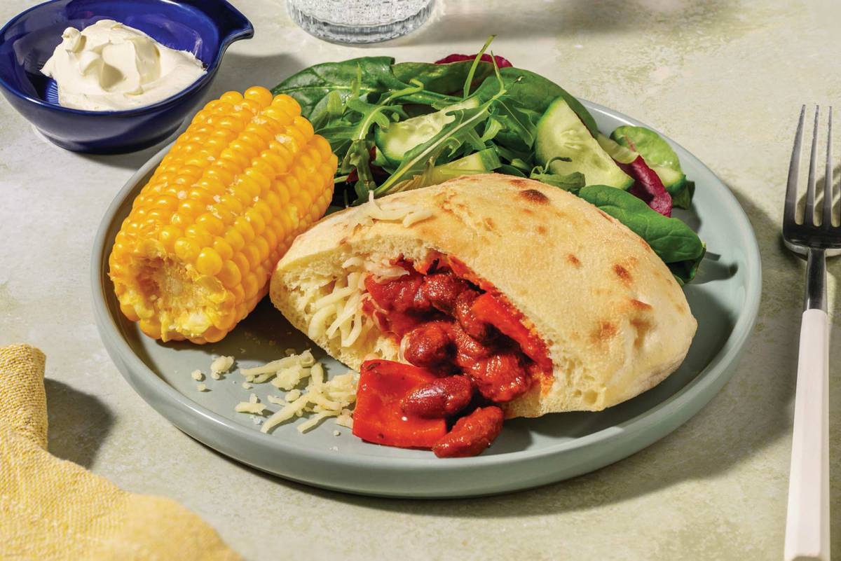 Cheesy Mexican Pork, Bean & Capsicum Pita