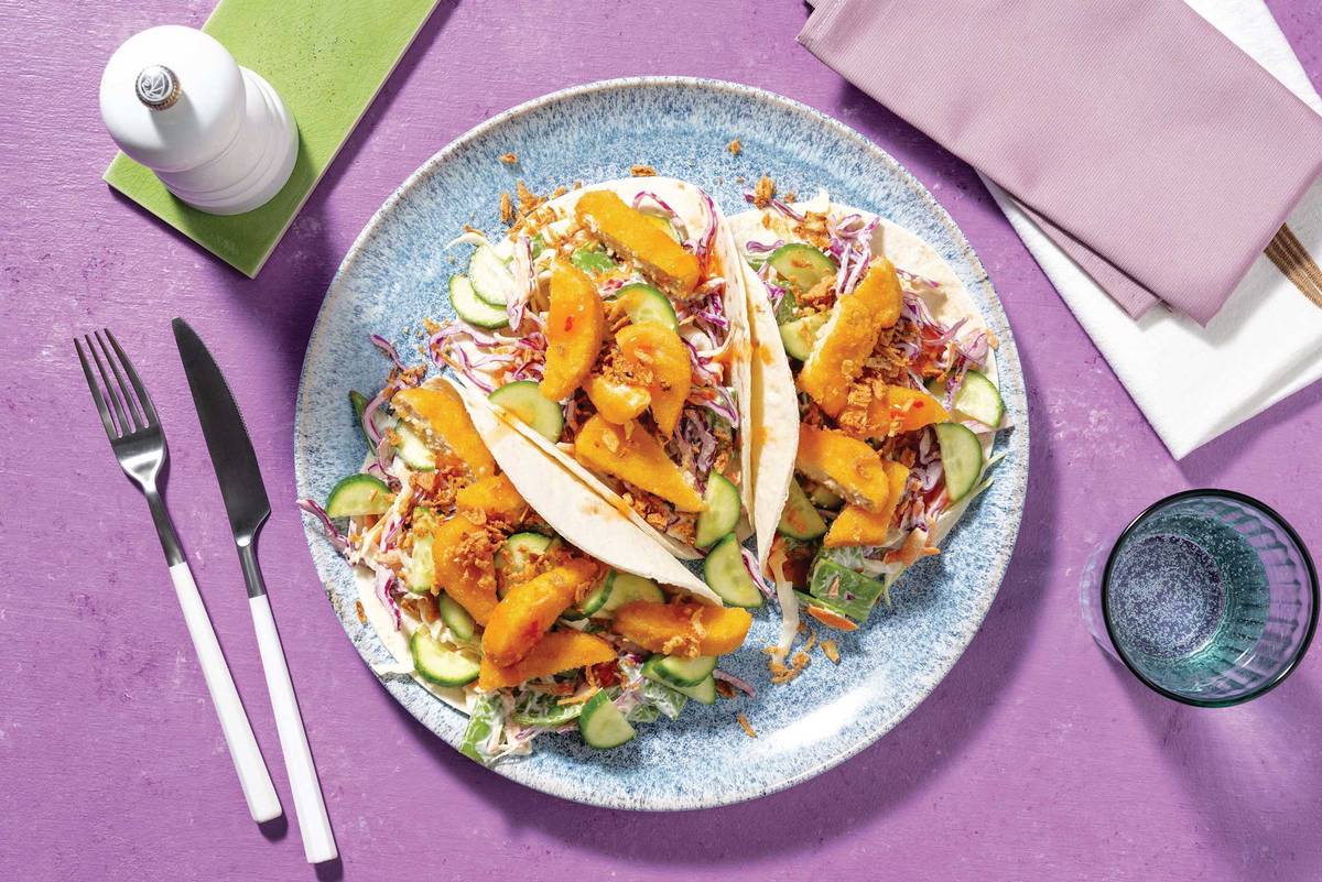 Asian Plant-Based Crumbed Chick'n & Tofu Tacos