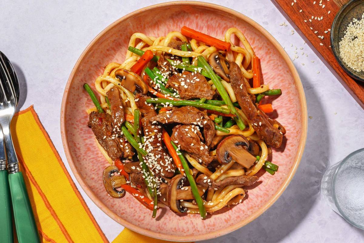 Umami Plant-Based Mince Udon Noodle Stir-Fry