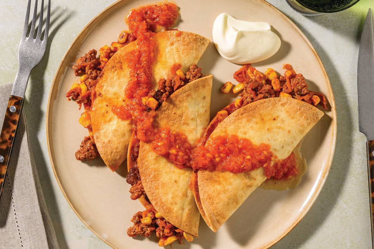 Baked Double Beef & Corn Quesadillas