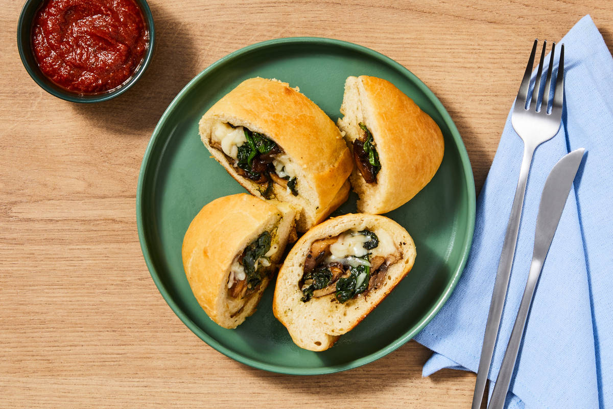 Cheesy Spinach & Mushroom Stromboli