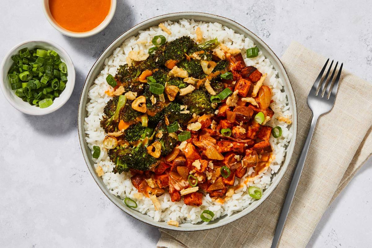Roasted Sweet Potato Kimchi Rice Bowls