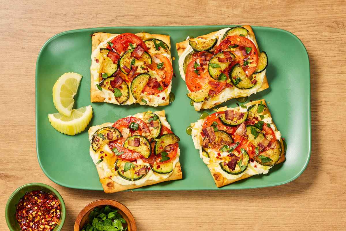 Zucchini, Tomato & Bacon Flatbreads
