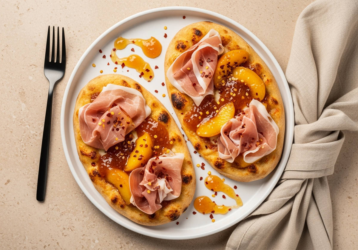 Spicy Peach & Prosciutto Pizza Bianca