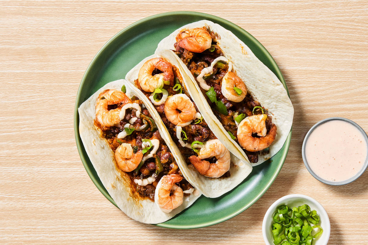 One-Pan Cheesy Shrimp & Black Bean Tacos