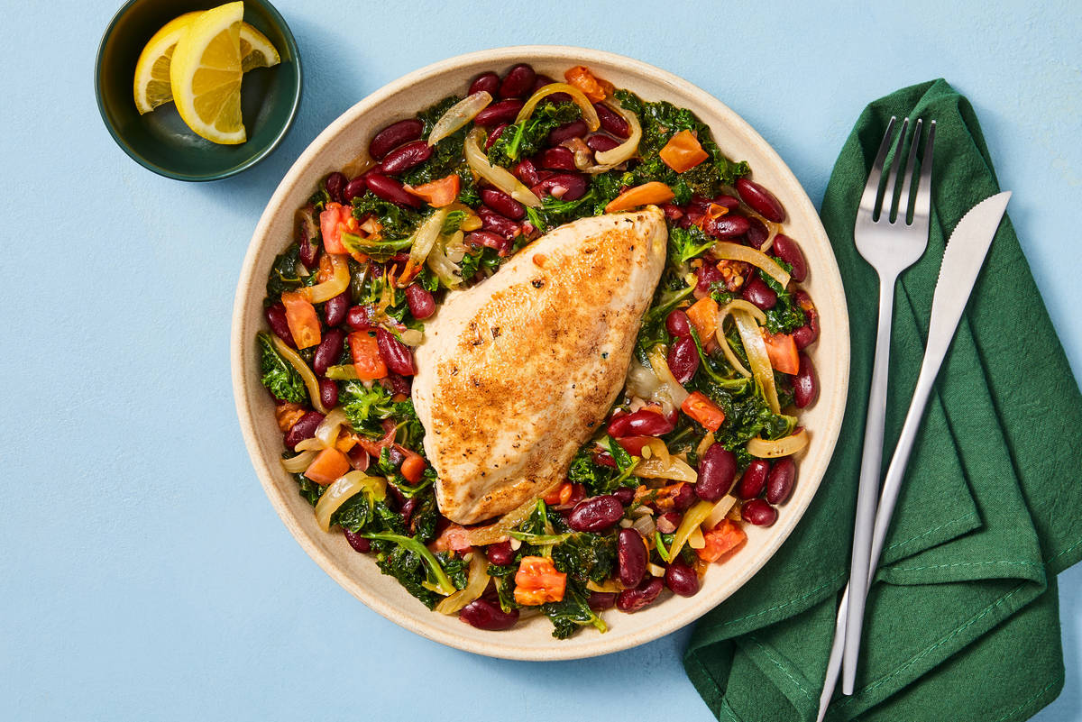 One-Pan Chicken with Red Beans & Kale
