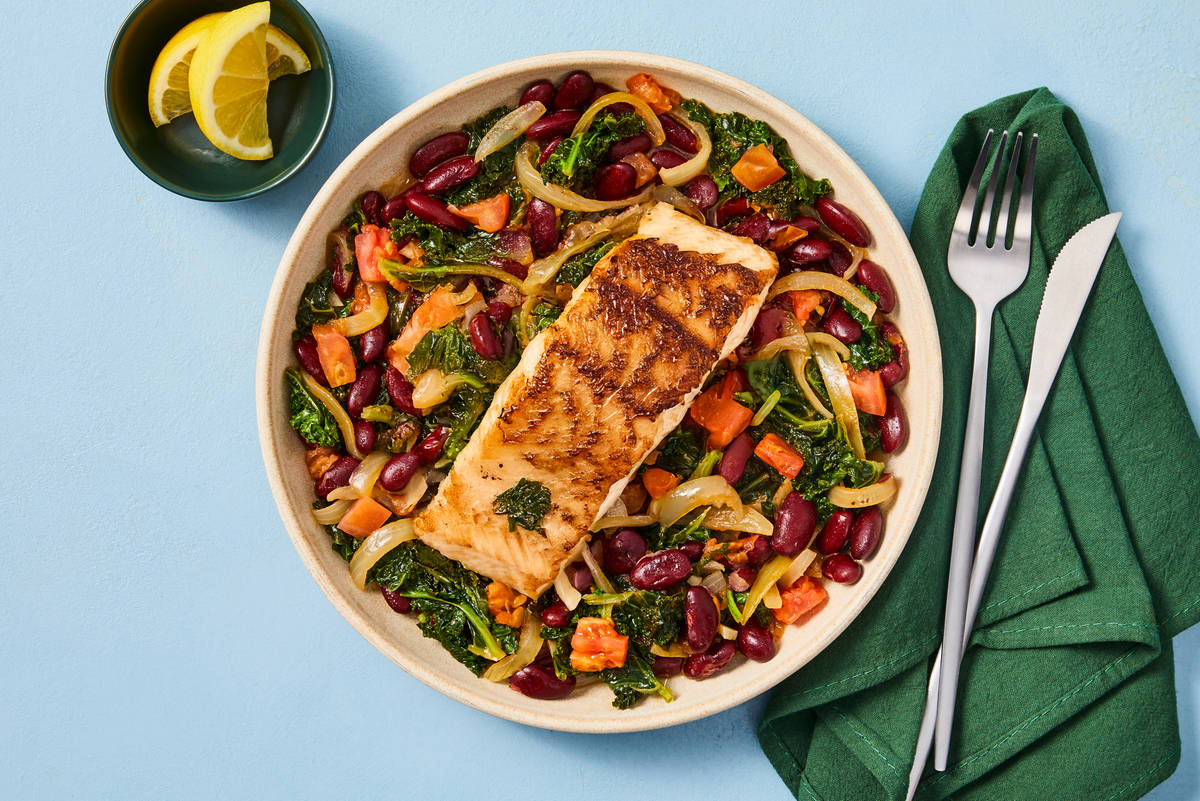 One-Pan Cobia with Red Beans & Kale
