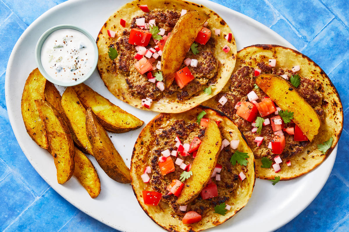Smashed Organic Beef Greek Gyro Tacos