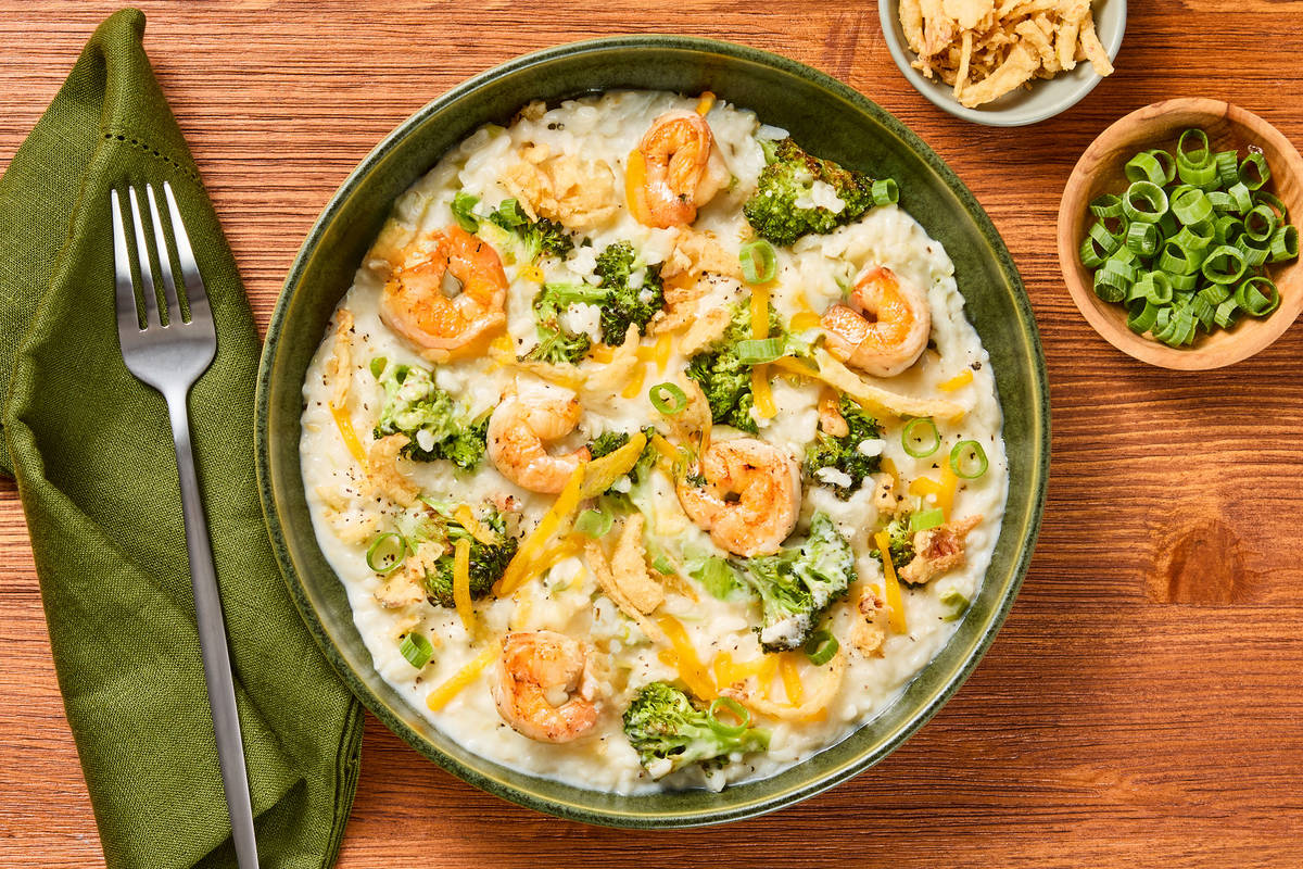 Creamy Cheddar Broccoli & Shrimp Risotto