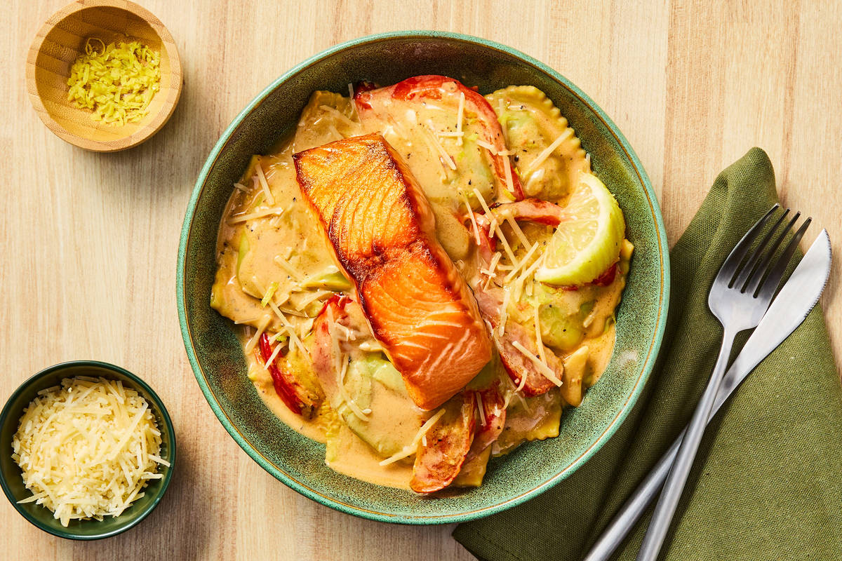 Salmon & Creamy Lemon Spinach Ricotta Ravioli
