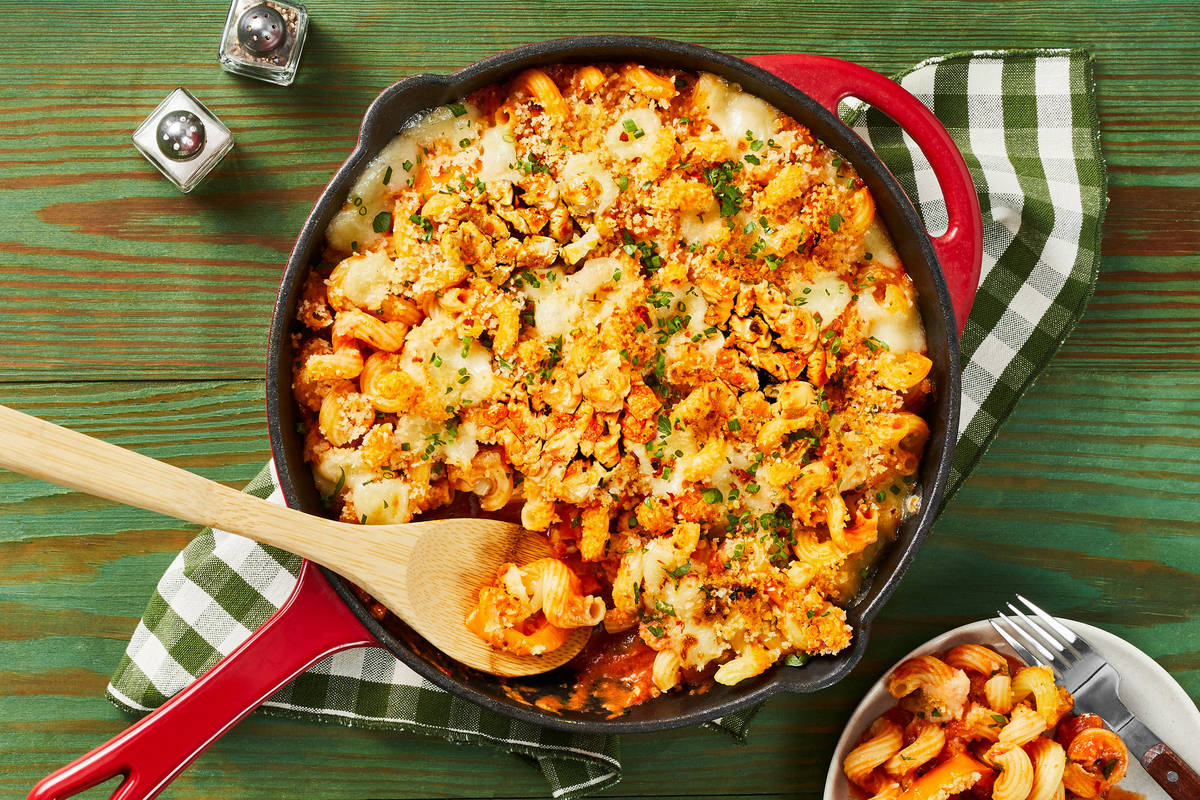 Chicken Sausage, Roasted Pepper & Mozz Cavatappi Bake