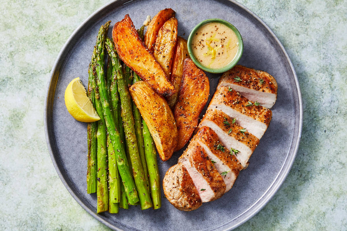 Garlicky Pork Chops Lemon Mustard Sauce Recipe HelloFresh - Main Image