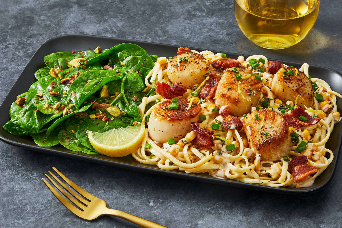 Scallops & Creamy Corn Pasta with Bacon