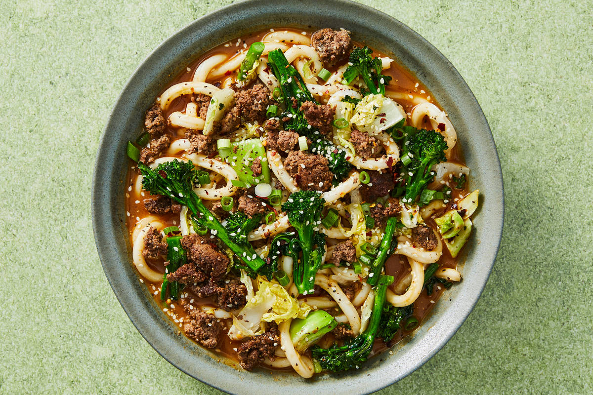 Japanese-Style Spicy Beef Udon Noodle Soup
