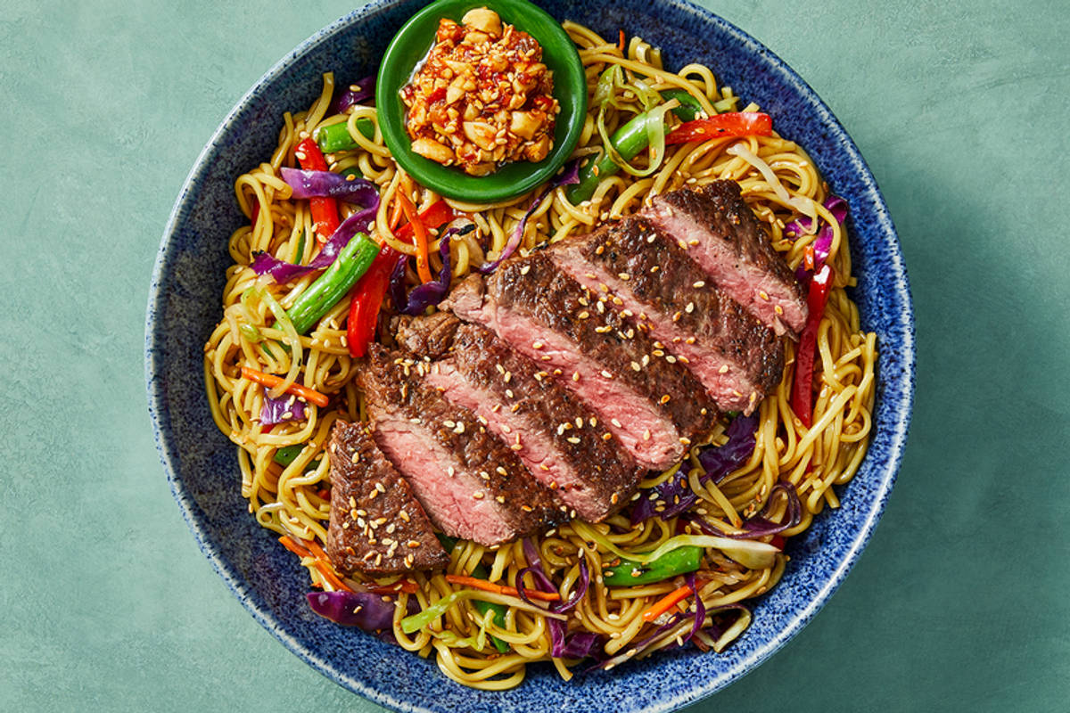 Umami Striploin Steak and Noodle Stir-Fry