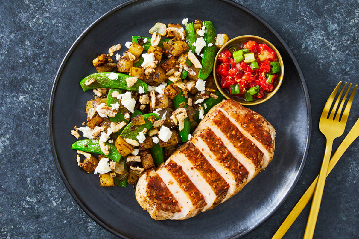 SuperQuick Chipotle Pork Chops with Red Pepper Relish