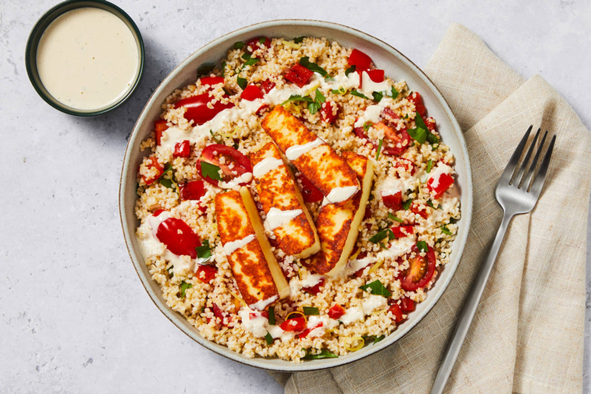 Carb Smart Chicken Tenders, Halloumi and Tabbouleh Bowls