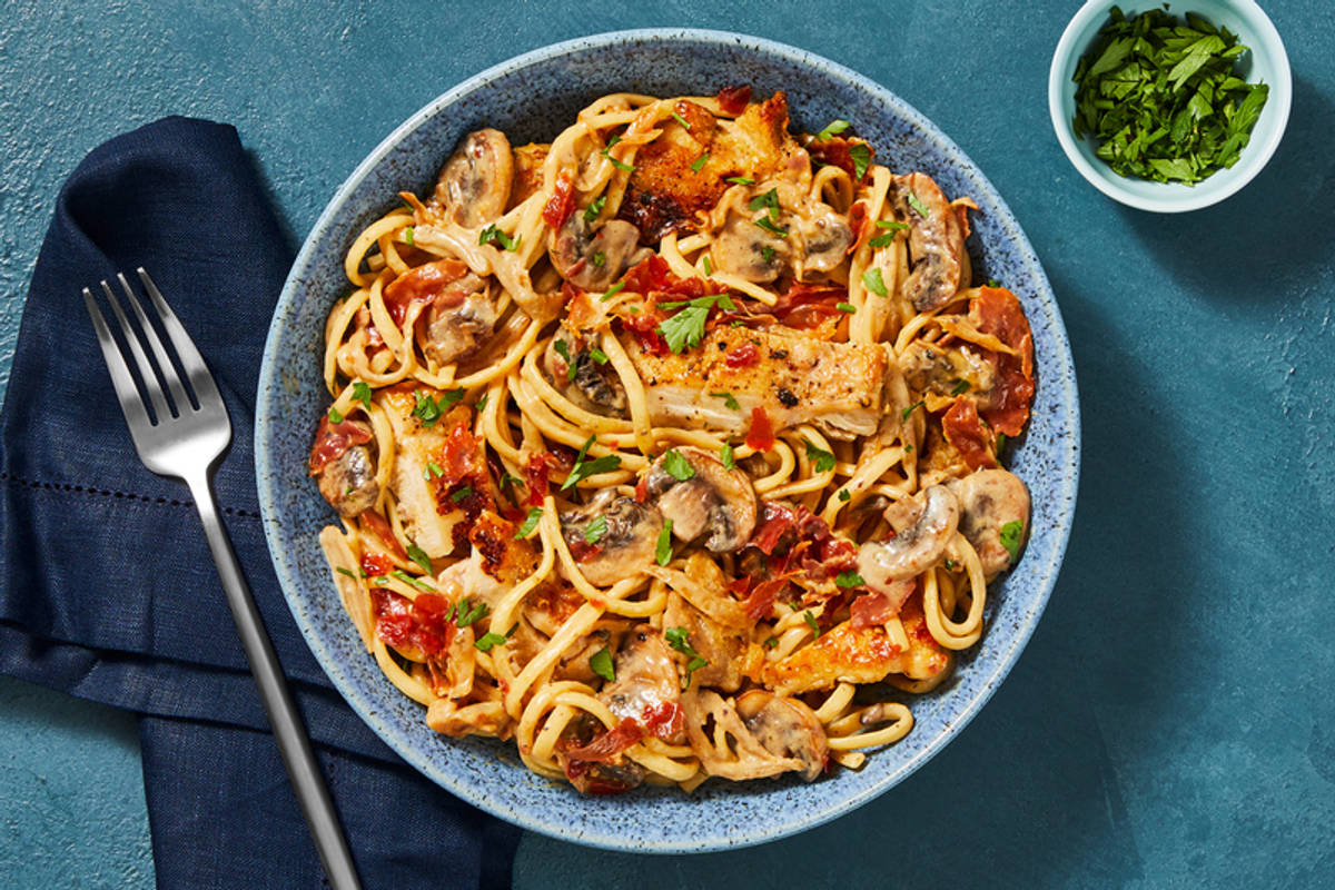 Marsala-Style Chicken Thighs and Linguine