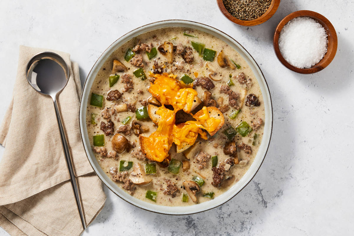 Carb Smart Philly Cheesesteak-Style Soup