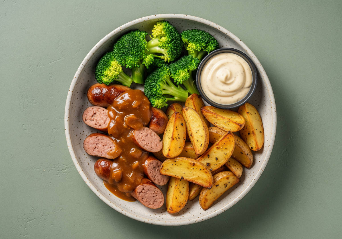 Currywurst with Buttery Broccoli