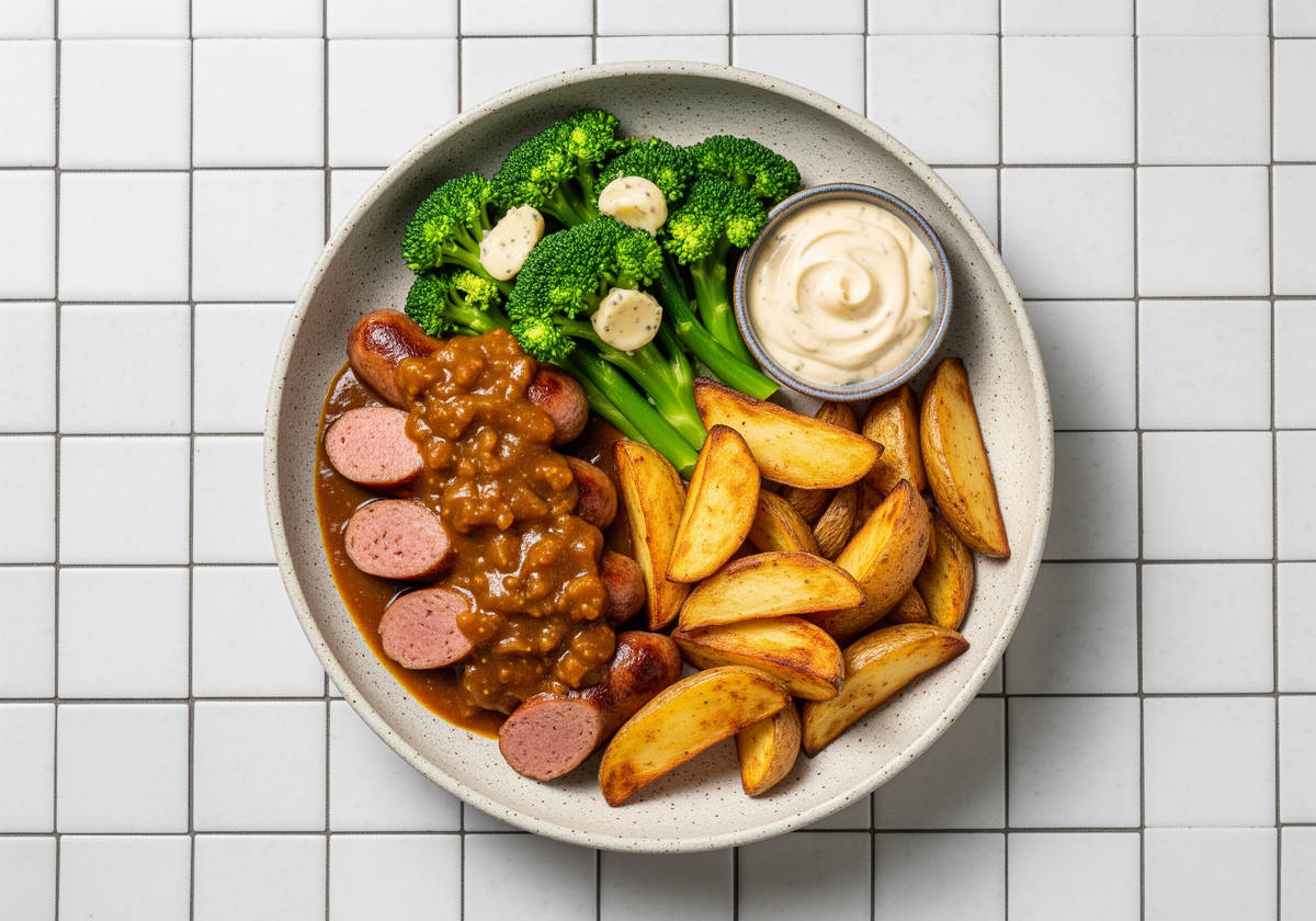 Currywurst with Buttery Broccoli